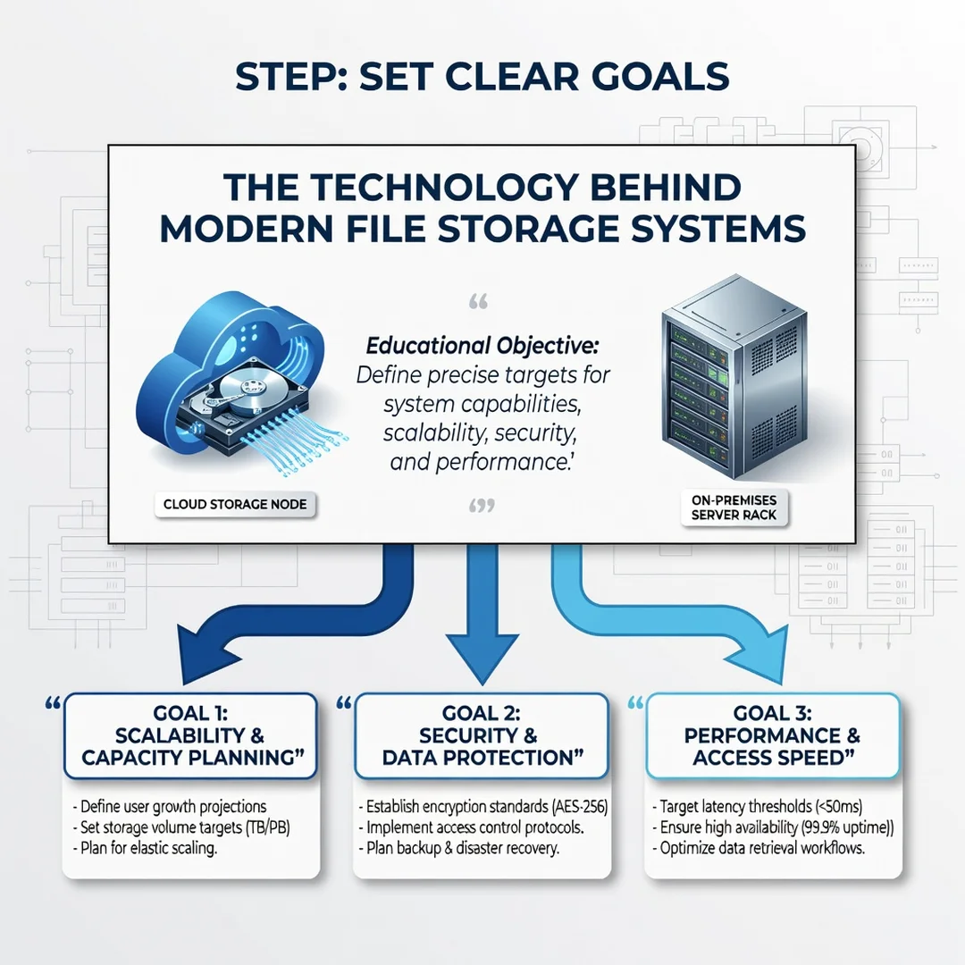 Step 3: Illustration for step: Set clear goals related to The Technology Behind Modern File Storage Systems,