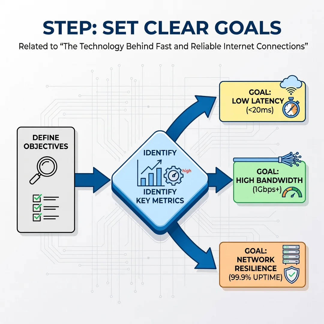 Step 3: Illustration for step: Set clear goals related to The Technology Behind Fast and Reliable Internet C